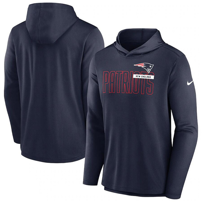 Men's New England Patriots Navy Lightweight Performance Hooded Long Sleeve T-Shirt
